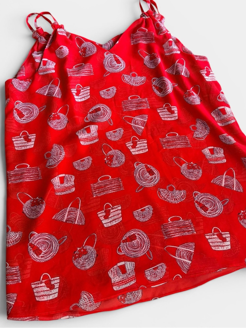 Cabi Basket Print Cami Tank Top Women’s Large Red Sleeveless Lined Style 5624